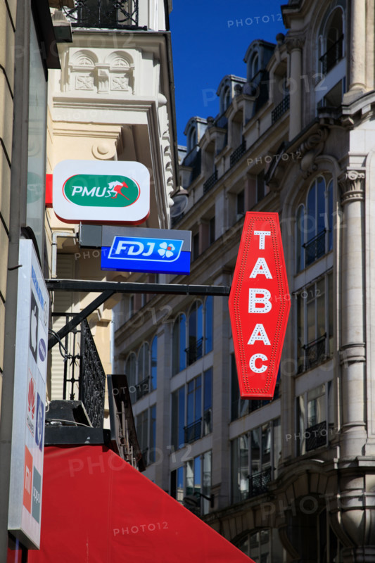 Paris, café sign and tobacconist