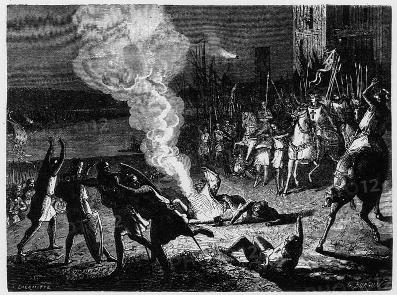 Les Sarrasins lancent le feu grégeois contre saint Louis