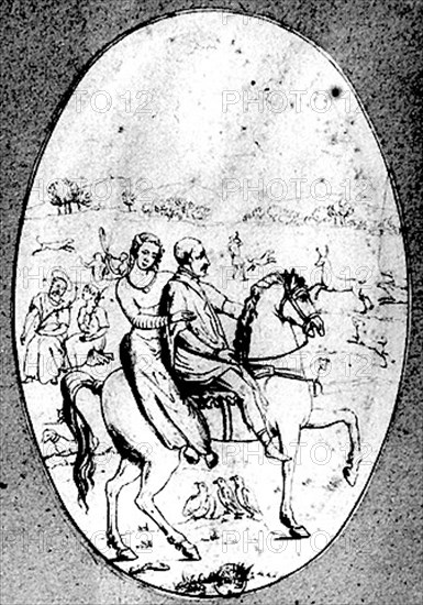 Henri II and Diane de Poitiers leaving for the hunt