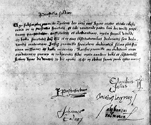 Acte d'engagement à la profession religilieuse d'Ignace de Loyola