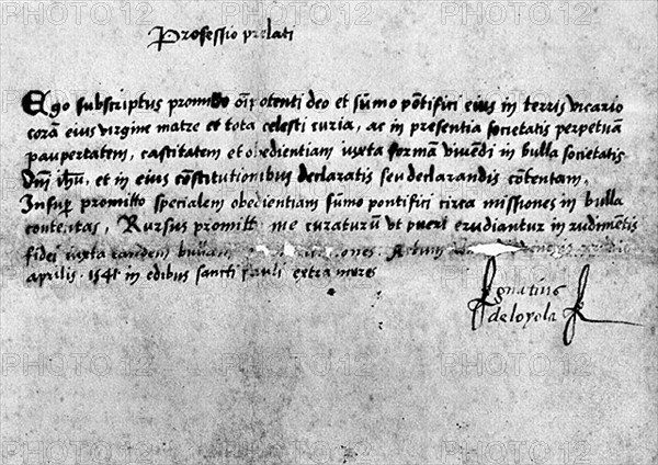 Acte d'engagement à la profession religilieuse d'Ignace de Loyola