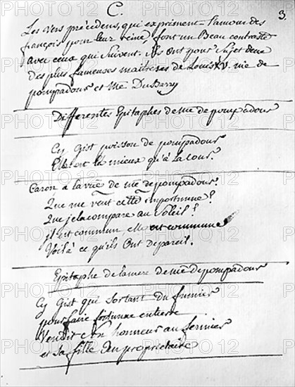 Différentes épitaphes pour Madame de Pompadour.