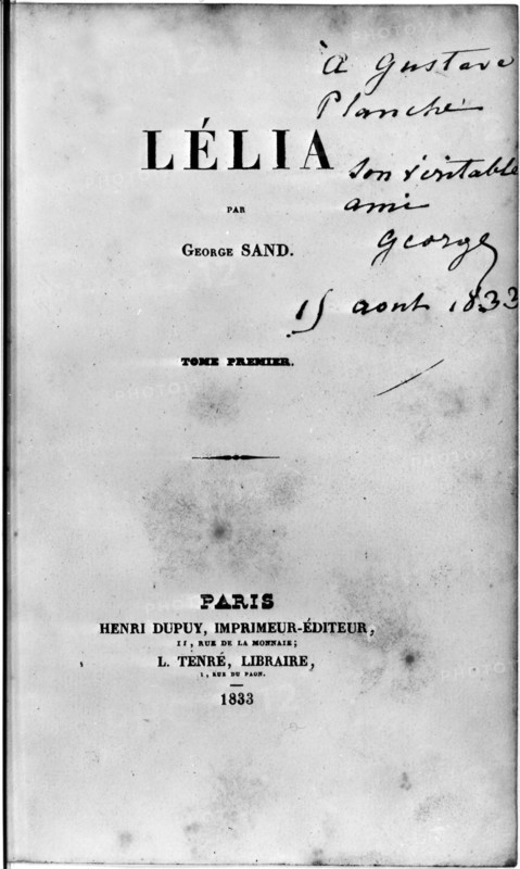 Couverture de " Lélia ", de George Sand - 1833 -