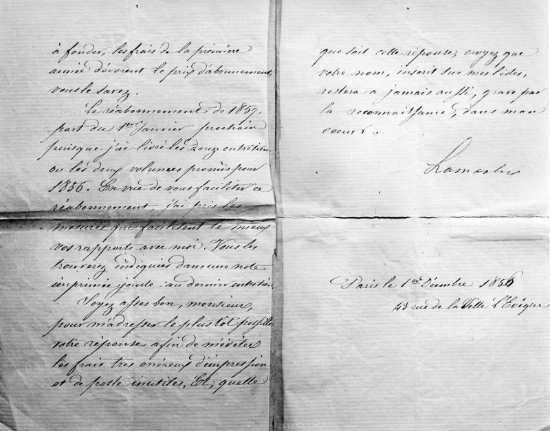 Letter written by Lamartine