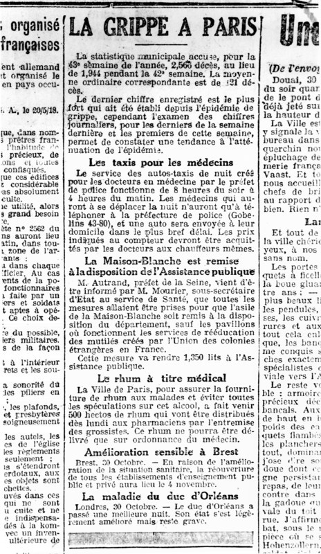 1918. Epidemic of Spanish influenza in Paris