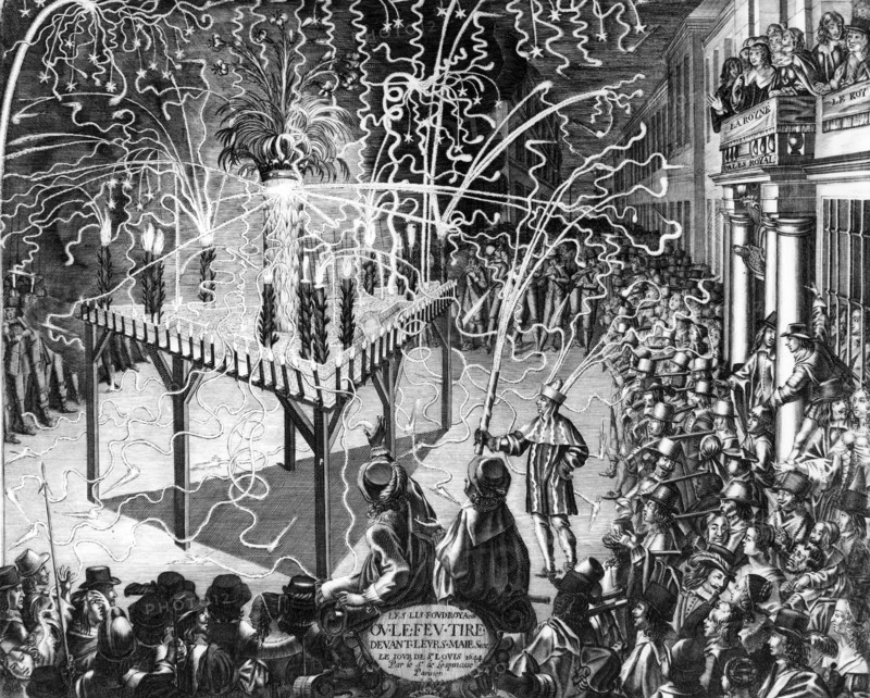 Feu d'artifice sous Louis XIII en 1642.