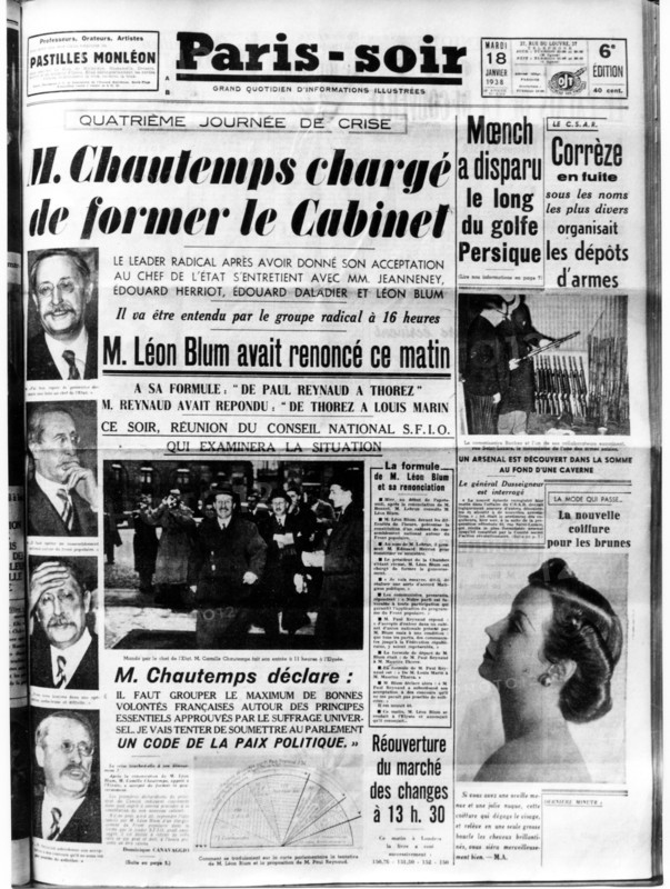 Chautemps is charged to form the Cabinet.  1938