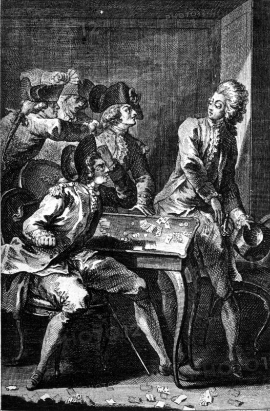 Vie quotidienne. Les joueurs de cartes au cabaret.