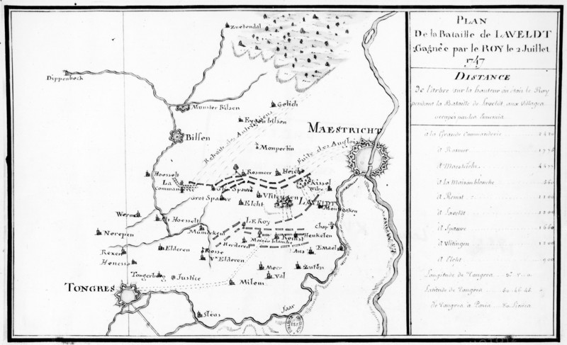 Plan de la bataille de Laveldt, gagnée par le roi le 2 juillet 1747.