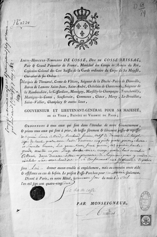 Card-index identity and pass;  1782