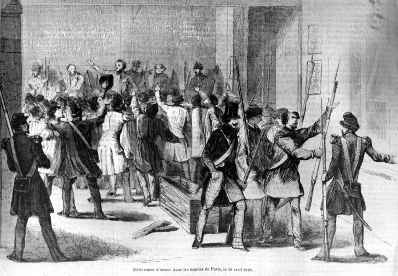 Paris.  Revolution of 1848.  Distribution of weapons in the town halls.
