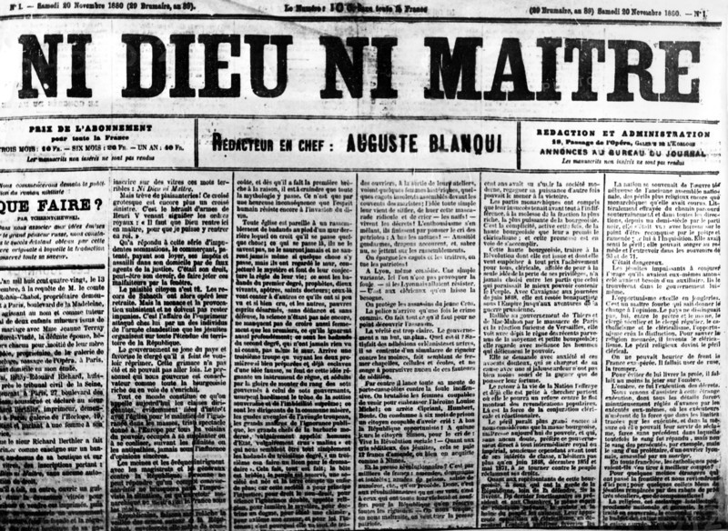 Cuff of the newspaper founded by Blanqui " Neither God nor Master "