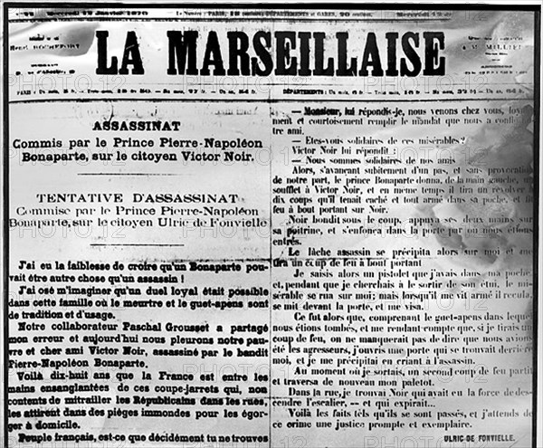L'assassinat de Victor Noir par le prince Pierre Napoléon.