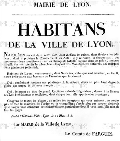 Annonce du retour de Napoléon de l'île d'Elbe; 1815