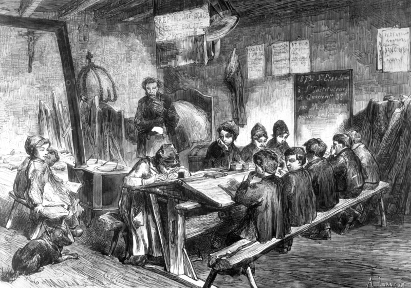 1872. Ecole primaire pour les enfants d'un village.