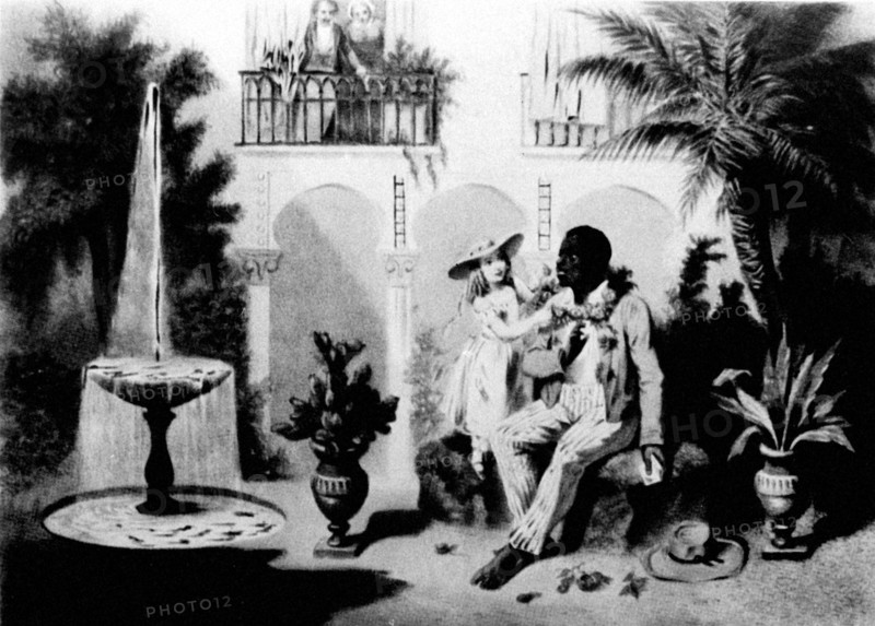 Première lithographie de la " Case de l'oncle Tom ". 1853