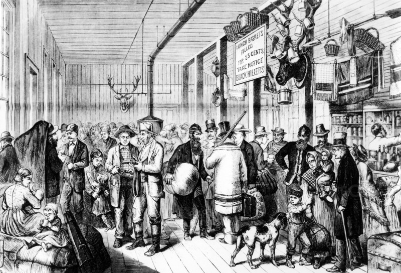 Emigrants waiting for the train for Omaha