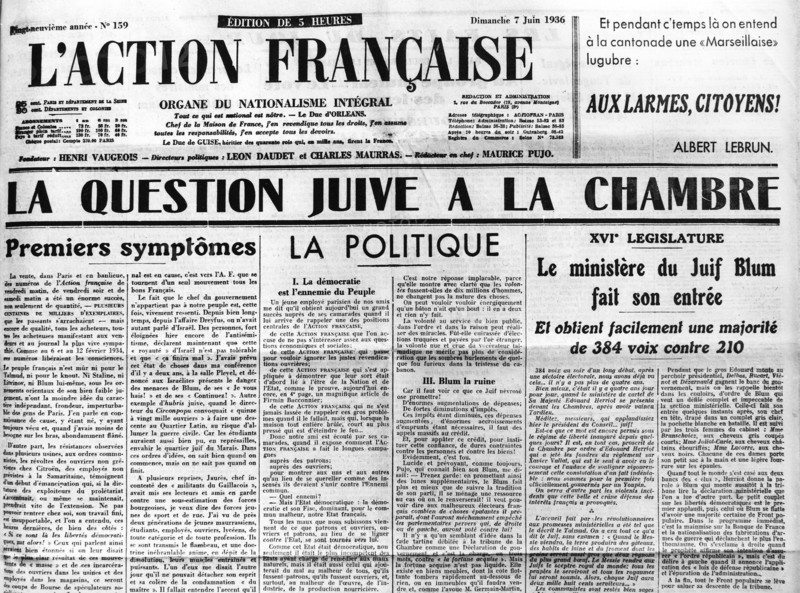 Frontpage of the newspaper 'L'Action Française'