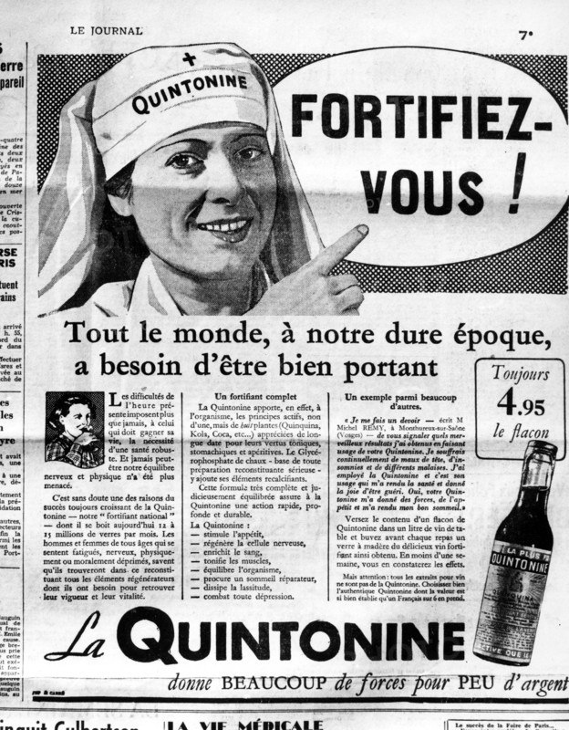 Les années 30. Réclame pour la Quintonine " qui donne bonne mine ".