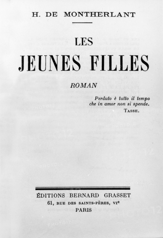 Montherlant. Couverture de " Les Jeunes Filles ".