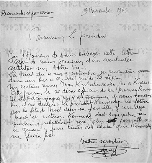 Letter from 'Peeters' to President Kennedy