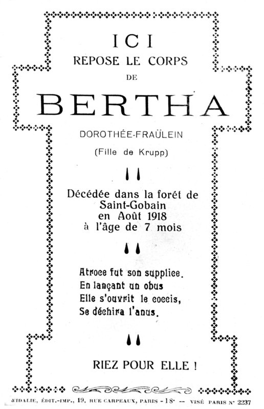 Lampoon August 1918.  Here the body of Bertha (the gun) rests