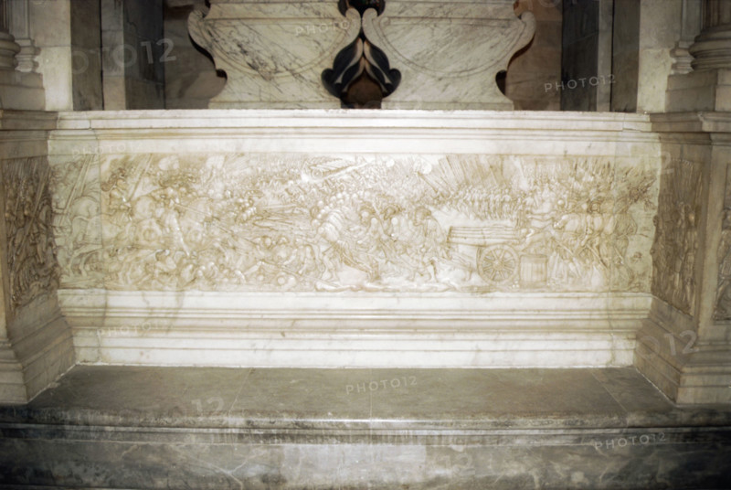 Saint Denis basilica. Bas relief celebrating the victories of Francois I.