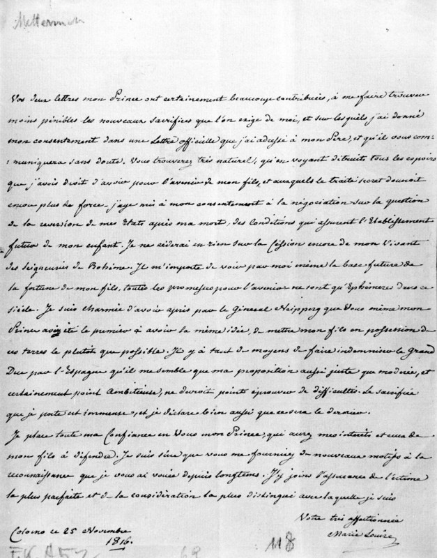 Lettre de Marie-Louise à Metternich