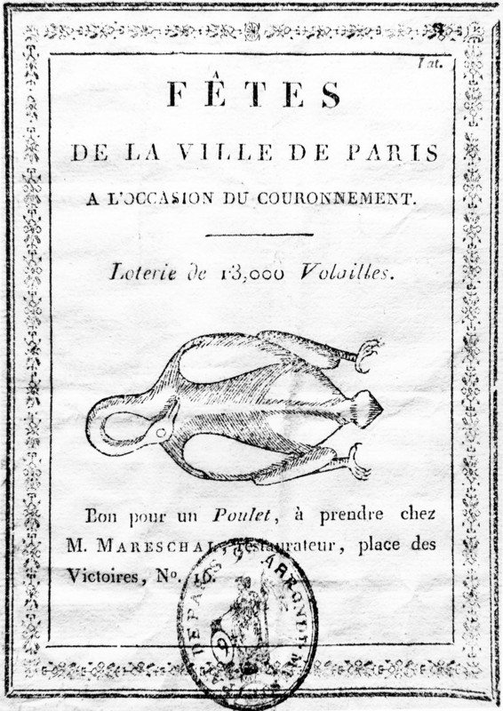 Bon de loterie pour un poulet de la Ville de Paris à l'occasion du couronnement de Napoléon 1er