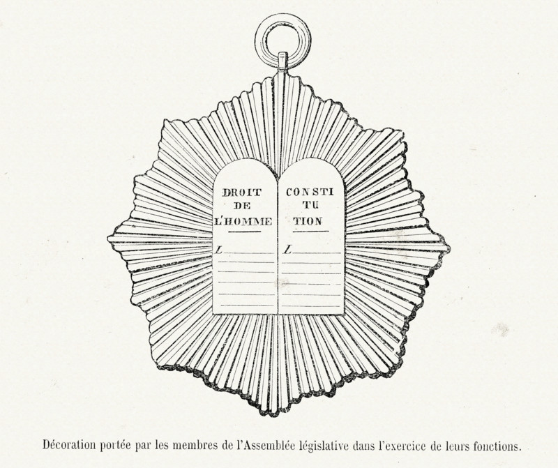 Decorative medal warn by members of the Legislative Assembly on the accomplishment of their duties.