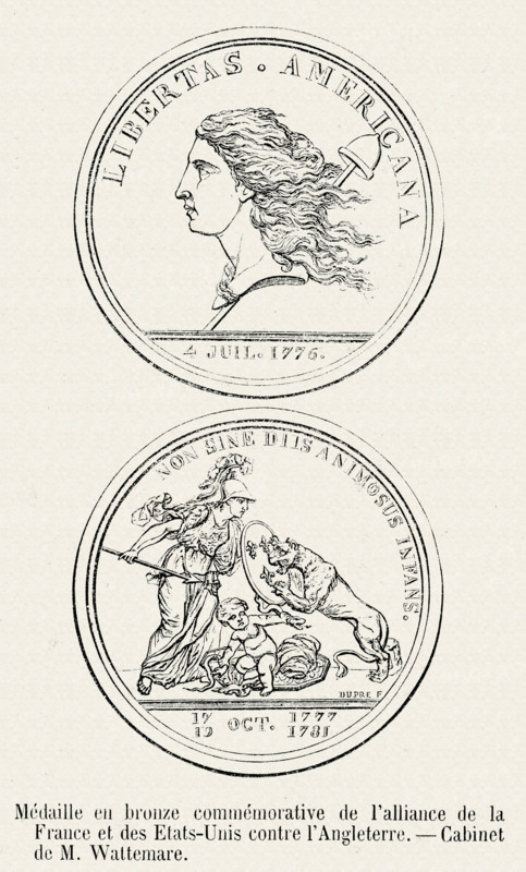 Médaille en bronze commémorative de l'alliance de la France et des Etats-Unis contre  l'Angleterre.