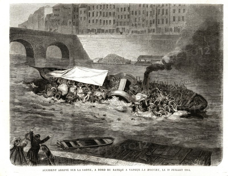 Accident on the Saône, on board a steamboat "La Mouche", the 10th July 1864.