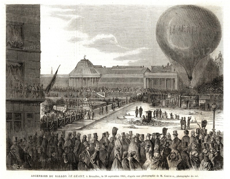 The release of the balloon "The Giant", in Brussels, the 26th September 1864.