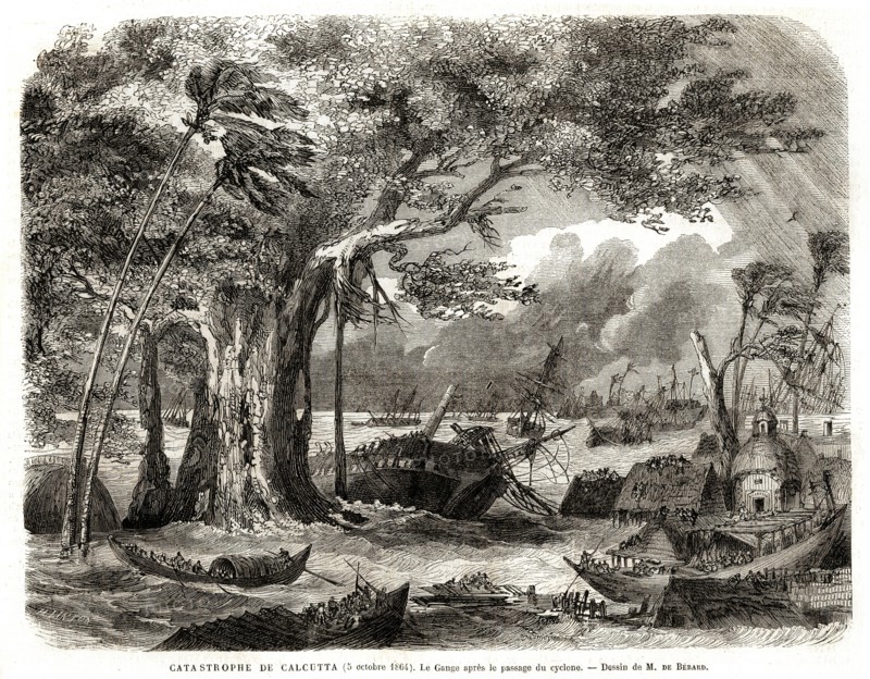 Inde. Catastrophe de Calcutta (5 octobre 1864). Le Gange après le passage dy cyclone.