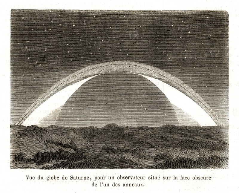 1864. View of Saturn's rings, from a perspective from the dark side of the planet.