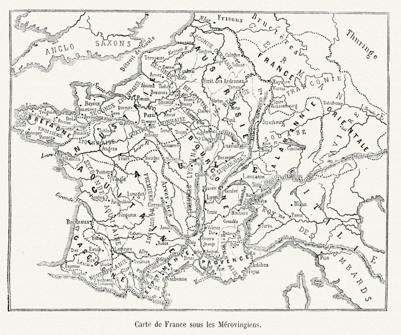Map of France under the occupation of the Merovingians.