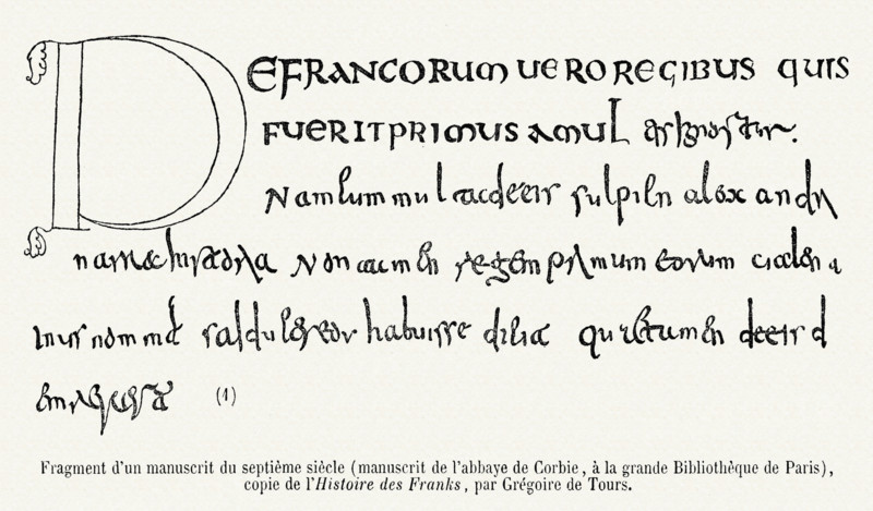 Fragment of a manuscript from the 7th Century (from Corbie abbey).