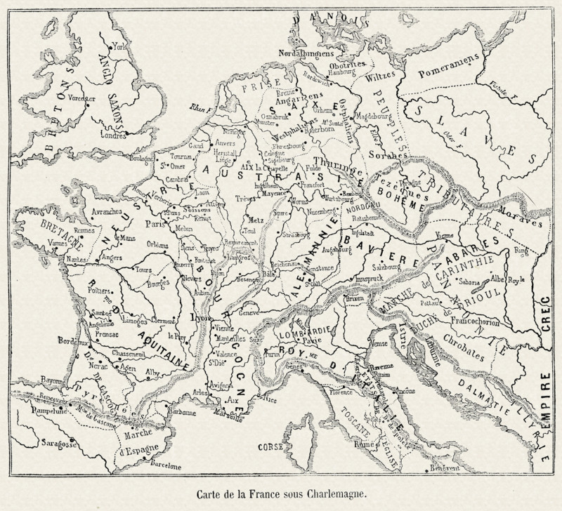 Carte de France à l'époque de Charlemagne.