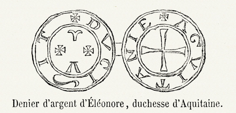 Denier d'argent d'Eléonore d'Aquitaine.