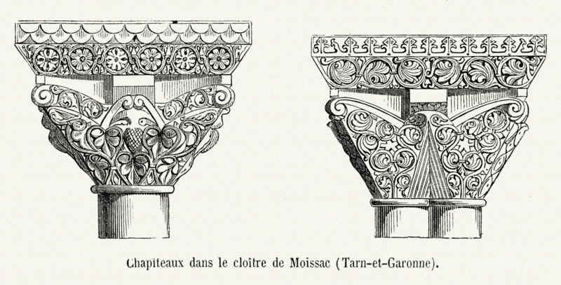 Capitals in the steeple of Moissac (tarn-et-Garonne).