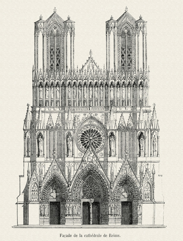 Front side of the Cathedral in Reims.