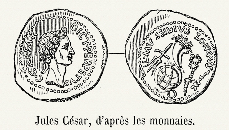 Images of Julius Caesar on currency.
