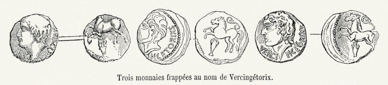 Trois monnaies frappées au nom de Vercingétorix.