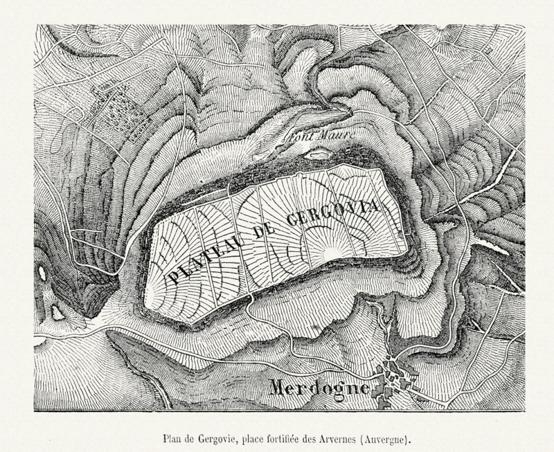 Map of Gergovie, a fortified area of Arvernes (Auvergne).