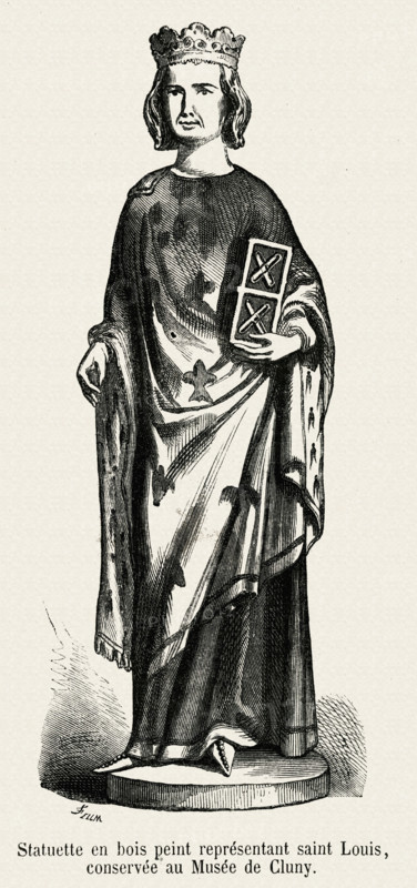 Painted wooden statuette depicting Saint-Louis (Cluny Museum).