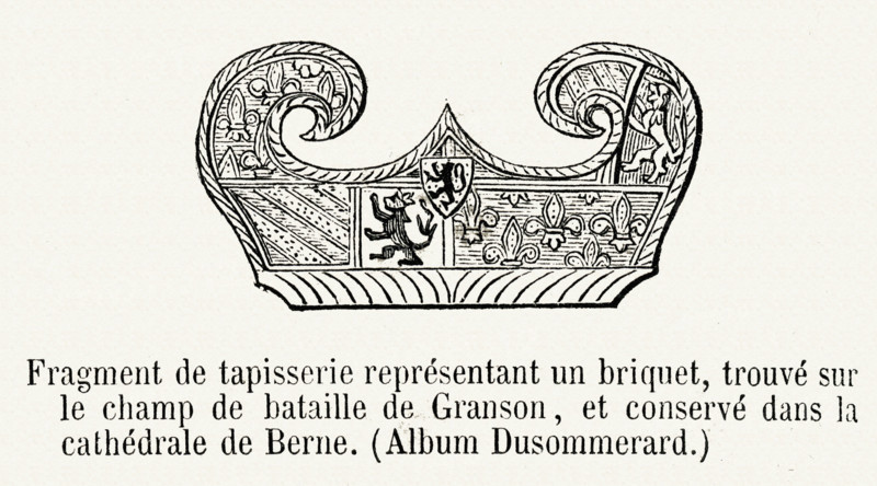 Fragment de tapisserie représentant un briquet.