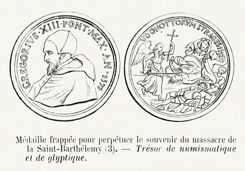 Coin stamped in rememberance of the massacre of Saint-Bathélémy.