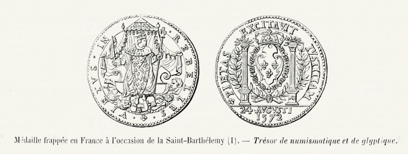 Coin stamped in rememberance of the massacre of Saint-Bathélémy.