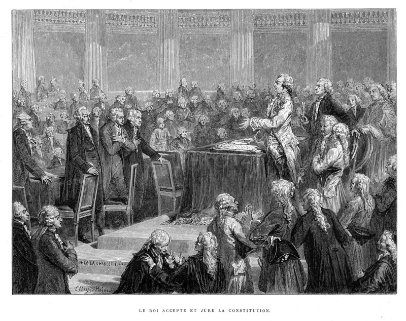 King accepts and swears the oath of allegiance to the new Constitution