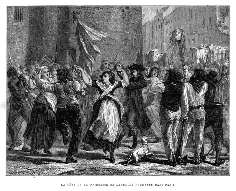 The head of princess of Lamballe walks in Paris